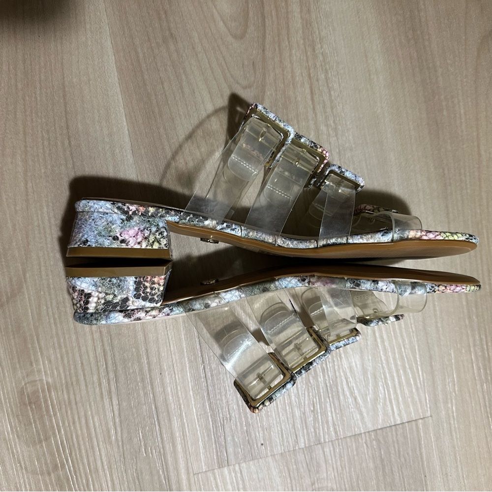 Cecelia New York Lincoln Clear Strap Snake Print Buckle Slide Sandals 7.5 - Picture 8 of 15